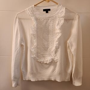 J. Crew Womens White Eyelet Bib Sweater Size M 100% Cotton